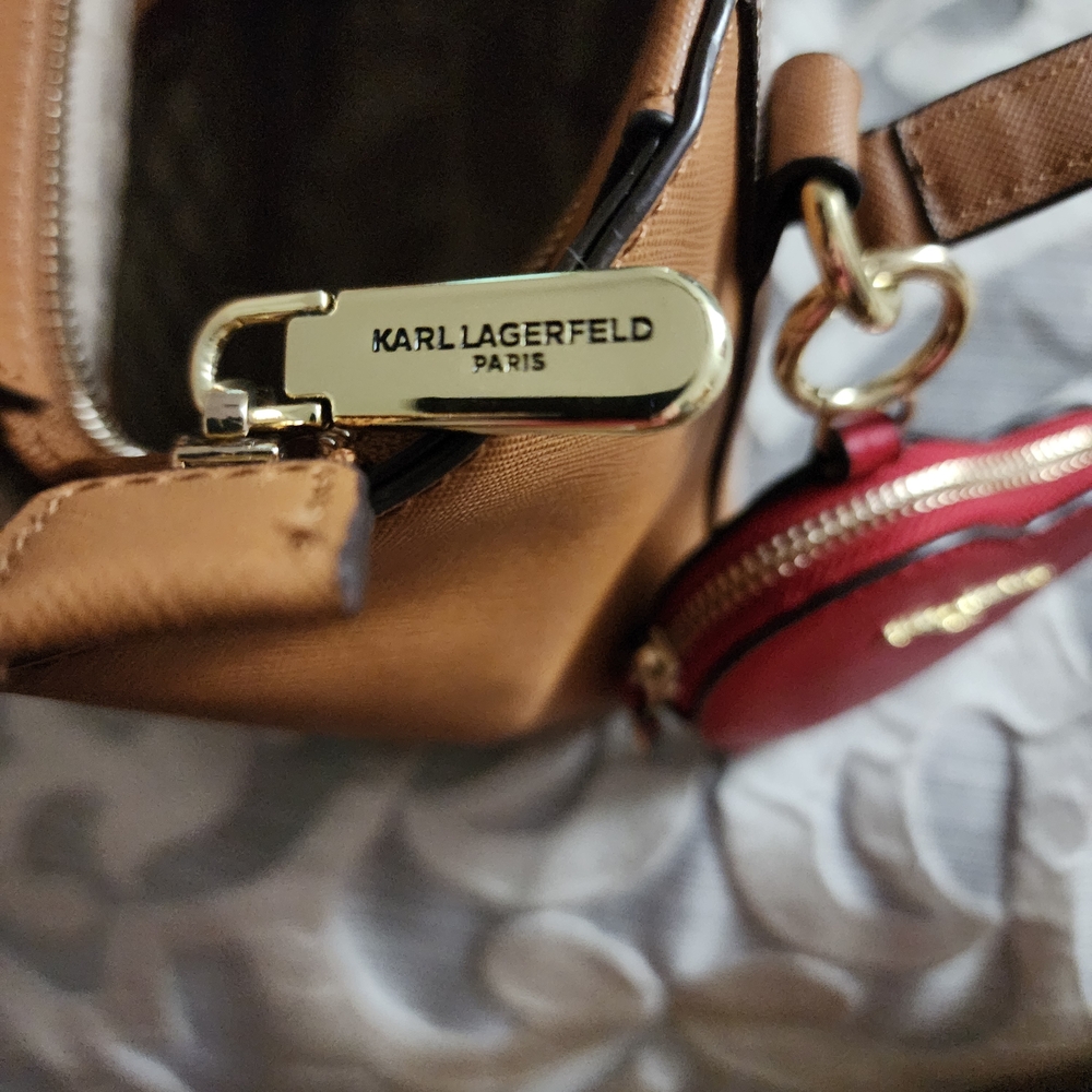 Karl Lagerfeld Brown and Tan Monogram Satchel - Picture 5 of 16